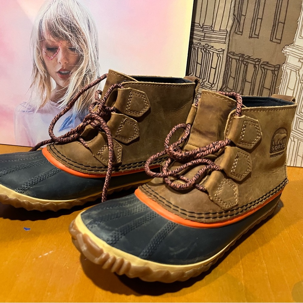 Sorel Kids Brown, Black and Orange Waterproof Duck Boots